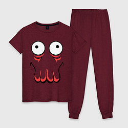Пижама хлопковая женская John Zoidberg Face, цвет: меланж-бордовый