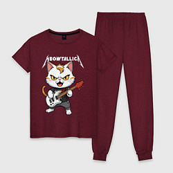 Пижама хлопковая женская Meowtallica rock, цвет: меланж-бордовый