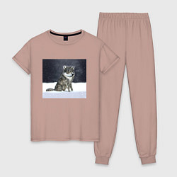 Пижама хлопковая женская Волк ауффф мем, цвет: пыльно-розовый