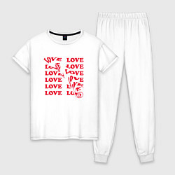 Пижама хлопковая женская Love эффект размытия, цвет: белый
