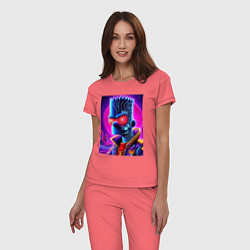Пижама хлопковая женская Cool Bart Simpson - neon glow, цвет: коралловый — фото 2