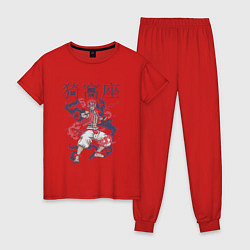 Пижама хлопковая женская Клинок рассекающий демонов Акадза demon slayer, цвет: красный