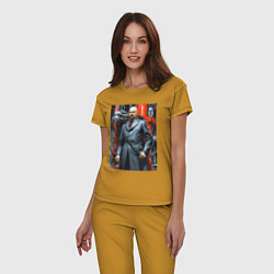 Пижама хлопковая женская Ленин в кожанке - киберпанк, цвет: горчичный — фото 2