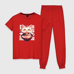 Пижама хлопковая женская Ramen and cat japan style, цвет: красный