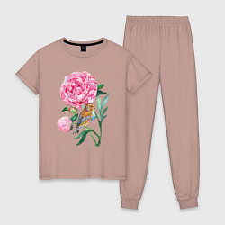 Пижама хлопковая женская Ветка пионов, цвет: пыльно-розовый