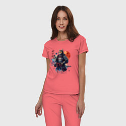 Пижама хлопковая женская Cat samurai - bushido ai art, цвет: коралловый — фото 2