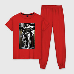 Пижама хлопковая женская Ленин киборг - нейросеть, цвет: красный
