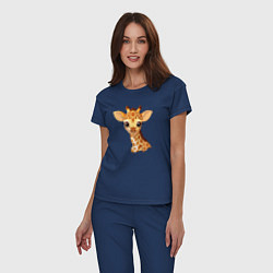 Пижама хлопковая женская Портрет жирафёнка, цвет: тёмно-синий — фото 2