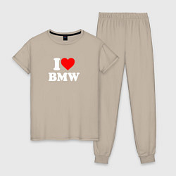 Пижама хлопковая женская I love my BMW, цвет: миндальный