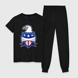 Пижама хлопковая женская Орёл и американский щит, цвет: черный