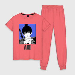 Пижама хлопковая женская Человек-бензопила Aki, цвет: коралловый