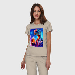 Пижама хлопковая женская Пивозавр в виртуальных очках - нейроарт, цвет: миндальный — фото 2