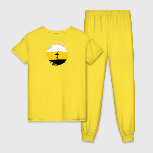 Женская пижама Мы русские с нами Бог Крест черный на узорном флаг / Желтый – фото 2