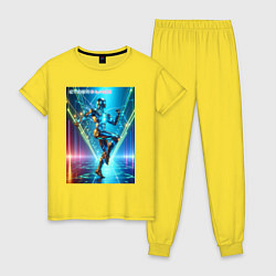 Пижама хлопковая женская Cool cyber dancer - neon glow, цвет: желтый