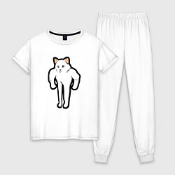 Пижама хлопковая женская Кот качок, цвет: белый