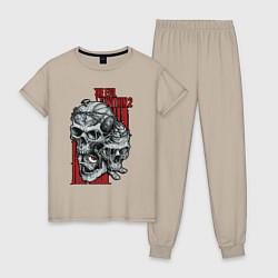 Пижама хлопковая женская The evil within 2 skulls, цвет: миндальный
