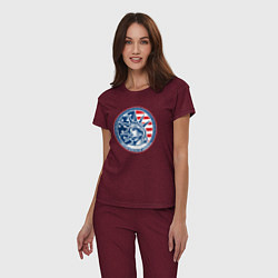 Пижама хлопковая женская USA flag New York, цвет: меланж-бордовый — фото 2