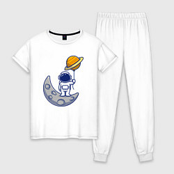 Пижама хлопковая женская Астронавт с шариком, цвет: белый