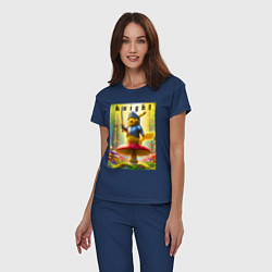 Пижама хлопковая женская Пикачу - рыцарь на мухоморе, цвет: тёмно-синий — фото 2