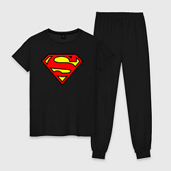 Пижама хлопковая женская Superman logo, цвет: черный