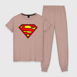 Пижама хлопковая женская Superman logo, цвет: пыльно-розовый