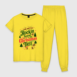 Пижама хлопковая женская Новогодняя атмосфера rockin around the christmas t, цвет: желтый