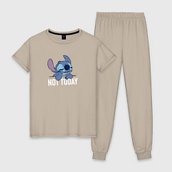 Пижама хлопковая женская Not today Stitch, цвет: миндальный