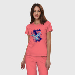 Пижама хлопковая женская Космические киты, цвет: коралловый — фото 2