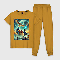 Пижама хлопковая женская Harry Potter and owl - Hogwarts, цвет: горчичный