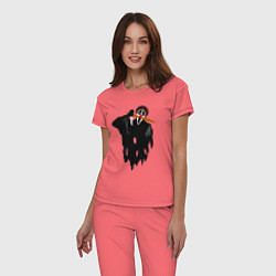Пижама хлопковая женская Крик-мужик из Деревня дураков мем, цвет: коралловый — фото 2