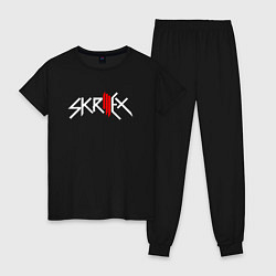 Пижама хлопковая женская Skrillex - logo, цвет: черный