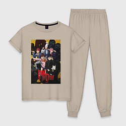 Пижама хлопковая женская Дандадан: Все герои, цвет: миндальный