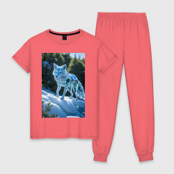 Пижама хлопковая женская Кристальный волк на снегу, цвет: коралловый