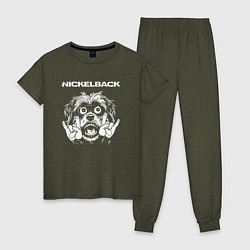 Пижама хлопковая женская Nickelback rock dog, цвет: меланж-хаки
