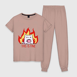 Пижама хлопковая женская Cat - this is fine, цвет: пыльно-розовый