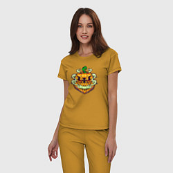 Пижама хлопковая женская Evil pumpkin, цвет: горчичный — фото 2