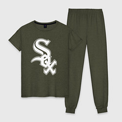 Пижама хлопковая женская Chicago white sox - baseball, цвет: меланж-хаки