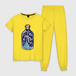 Пижама хлопковая женская Космонавт в бутылке, цвет: желтый