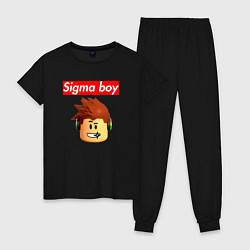 Пижама хлопковая женская Sigma boy roblox head - мем Роблокс Сигма бой, цвет: черный