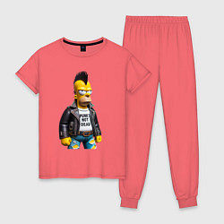 Пижама хлопковая женская The harsh Homer Simpson - punks not dead, цвет: коралловый