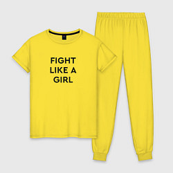 Пижама хлопковая женская Fight like a girl, цвет: желтый