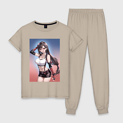 Пижама хлопковая женская Тифа Локхарт из Final Fantasy VII, цвет: миндальный
