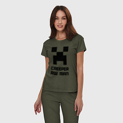 Пижама хлопковая женская Creeper Aw Man, Майнкрафт мем, цвет: меланж-хаки — фото 2