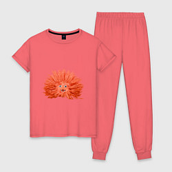 Пижама хлопковая женская Сartoon monster fluffy orange, цвет: коралловый
