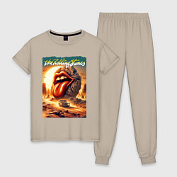 Пижама хлопковая женская Rolling Stones - stylization of the logo, цвет: миндальный