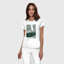 Пижама хлопковая женская Постер спорткара, цвет: белый — фото 2