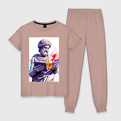 Пижама хлопковая женская Античная статуя и граффити, цвет: пыльно-розовый