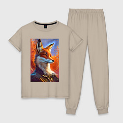 Пижама хлопковая женская Fox fashionista - ai art fantasy, цвет: миндальный
