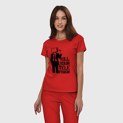 Пижама хлопковая женская Убей свой телевизор, цвет: красный — фото 2