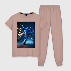 Пижама хлопковая женская Соник убегает от ракет, цвет: пыльно-розовый